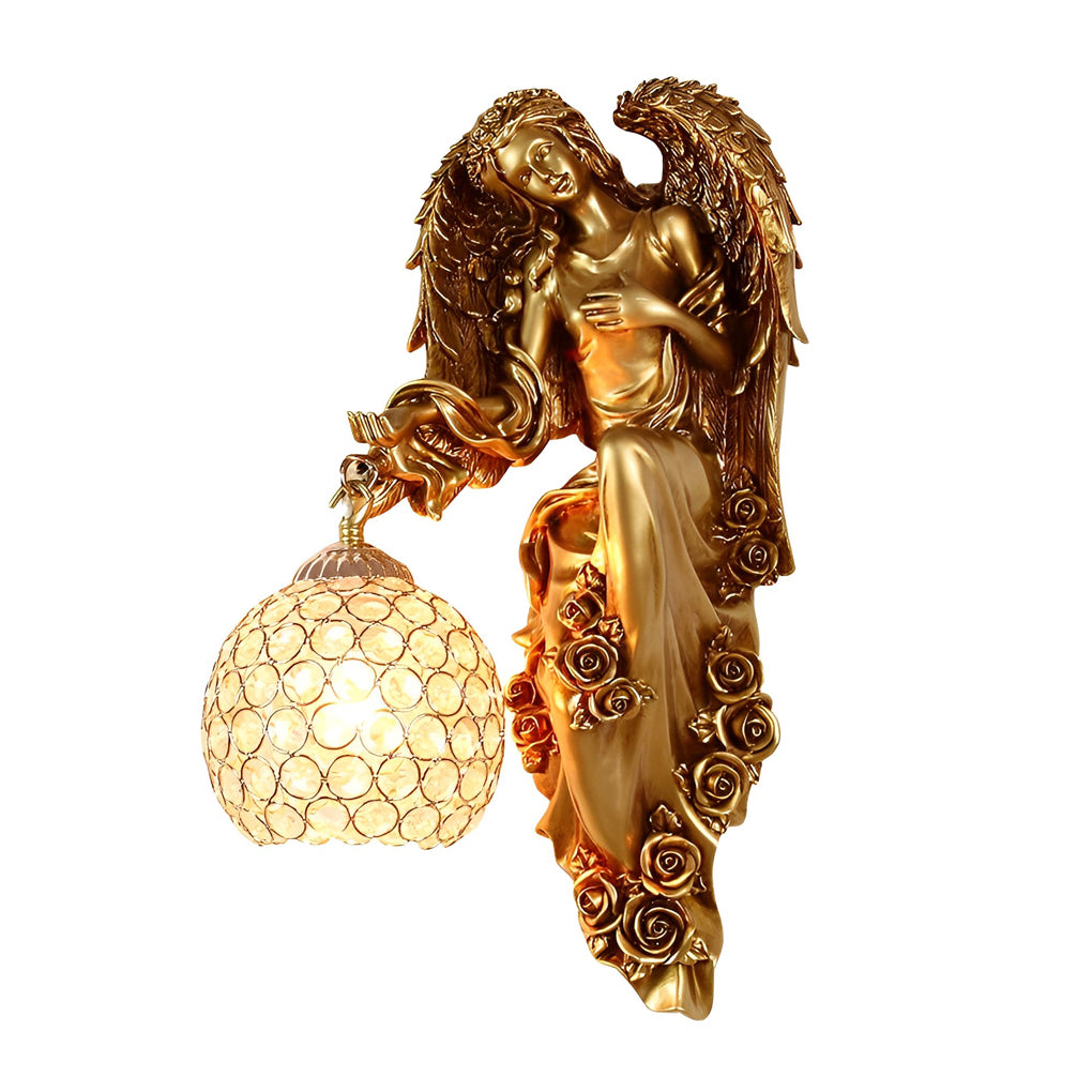 Resin Antique Angel Glass Crystal Wall Lamp