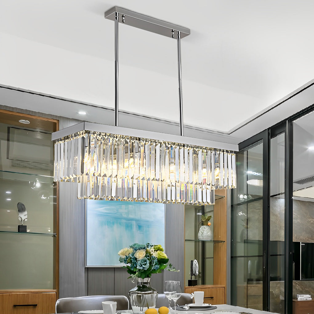 Rectangular Metal Crystal 3-Step Dimming Nordic Dining Room Chandelier