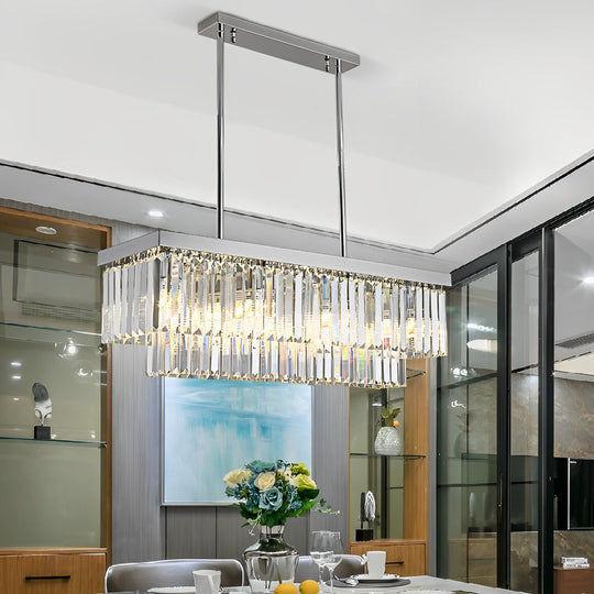 Rectangular Metal Crystal 3-Step Dimming Nordic Dining Room Chandelier