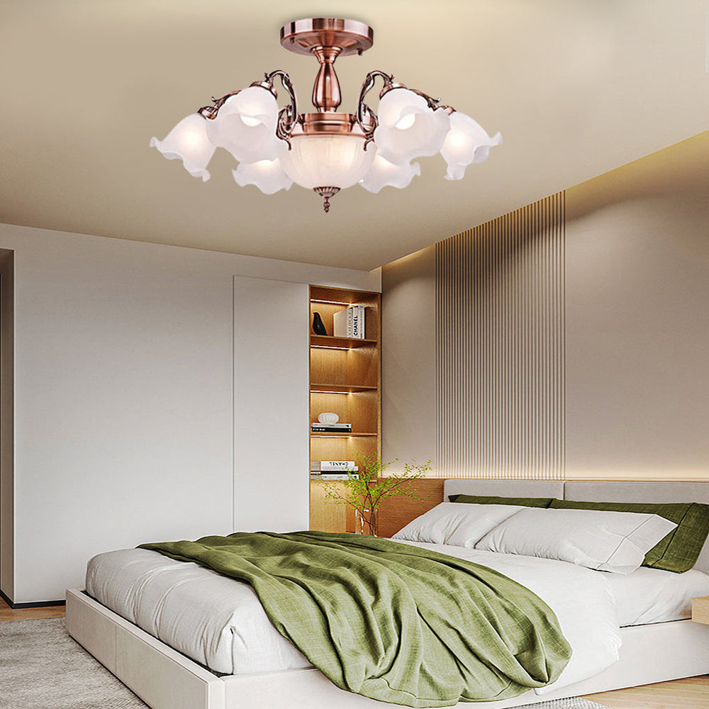 8-Light Electroplated Glass Flower-Shaped LED Traditional Chandelier