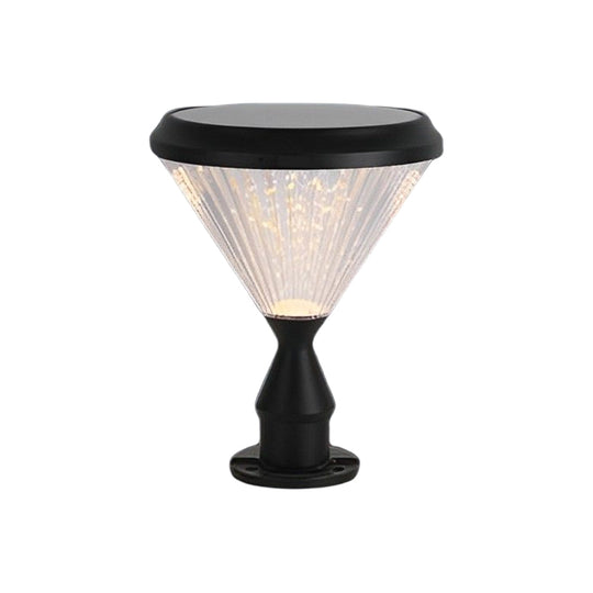 Round Black Solar LED Outdoor Light with Ribbed Lampshade