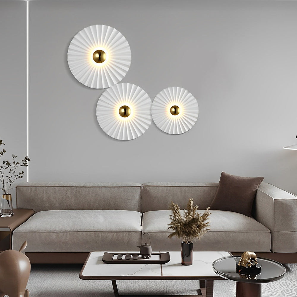 Lotus Leaf Round Pleated LED White Modern Wall Lamp