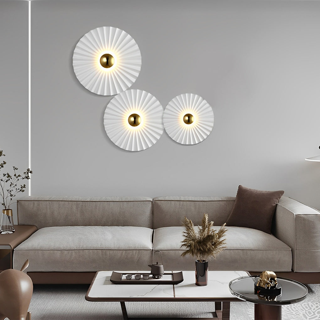 Lotus Leaf Round Pleated LED White Modern Wall Lamp