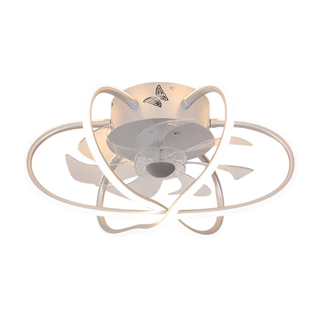 Round Flower Cage Bladeless Ceiling Fan with Dimmable LED and Remote Control