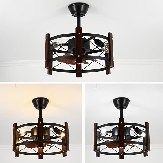 Retro Black Bladeless Ceiling Fan with Mesh Chandelier Cage and E26 Holders