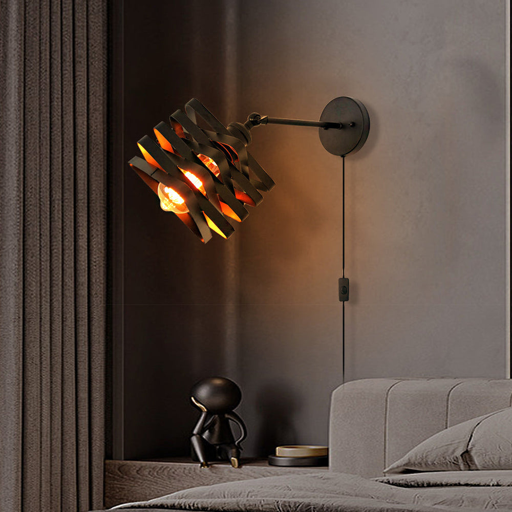Adjustable Swing Arm Industrial Black LED Wall Lamp with Plug