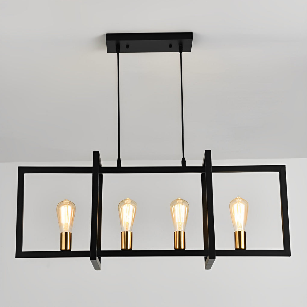 Rectangular Frame Design Black Iron Industrial Chandelier Pendant Light