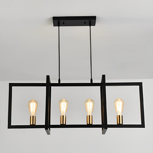 Rectangular Frame Design Black Iron Industrial Chandelier Pendant Light