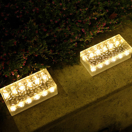 2 Pcs Solar LED 10 Hours Max Brick Lights for Modern Outdoor Step Deck Ambiance Rectangular