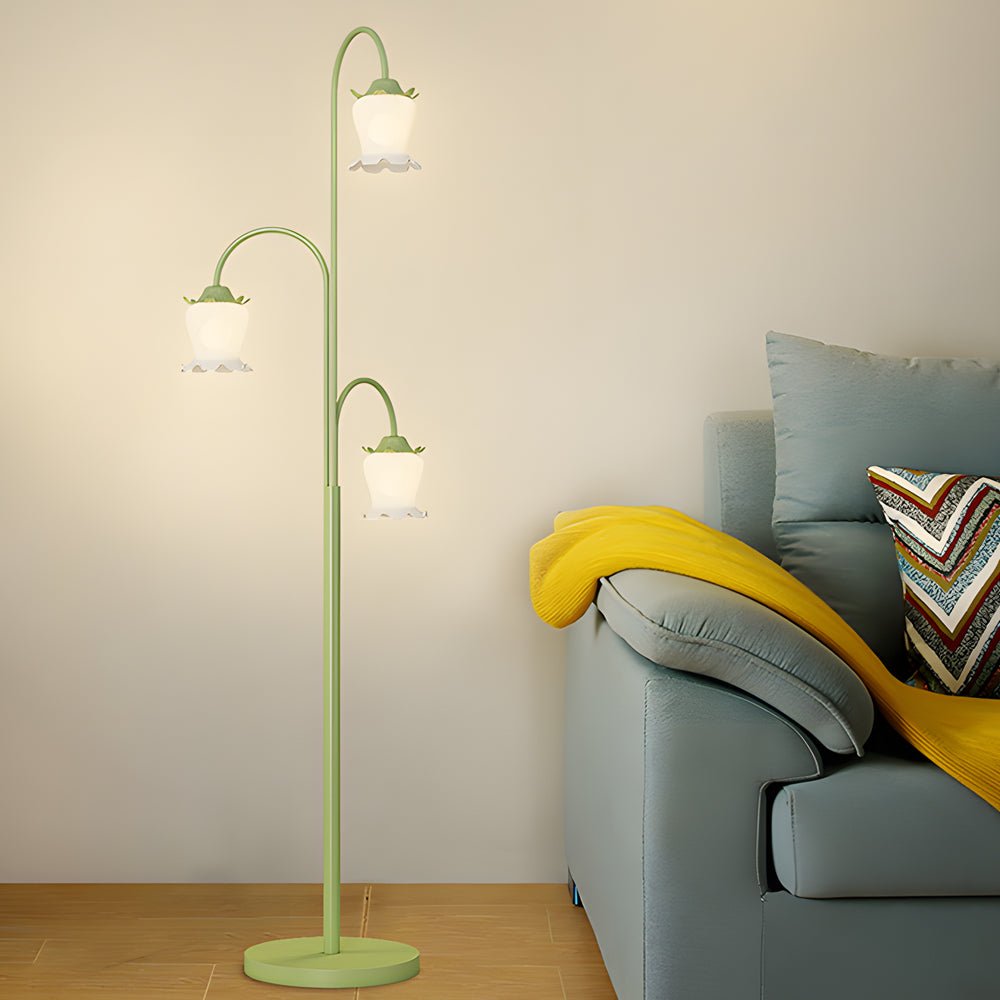 Green Tulip Arc Hanging Floor Lamp with 3 Dimmable Lights