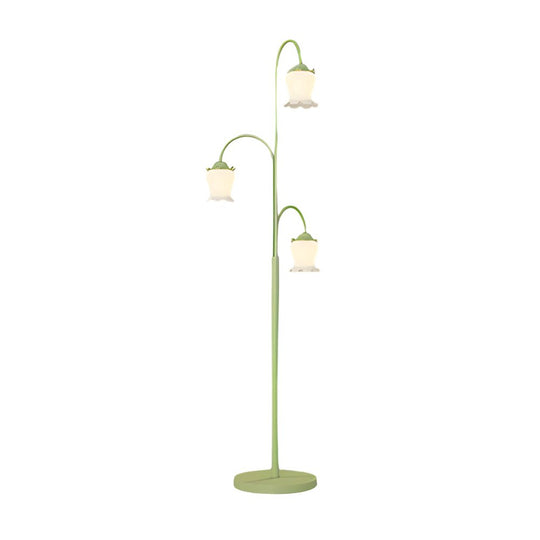 Green Tulip Arc Hanging Floor Lamp with 3 Dimmable Lights