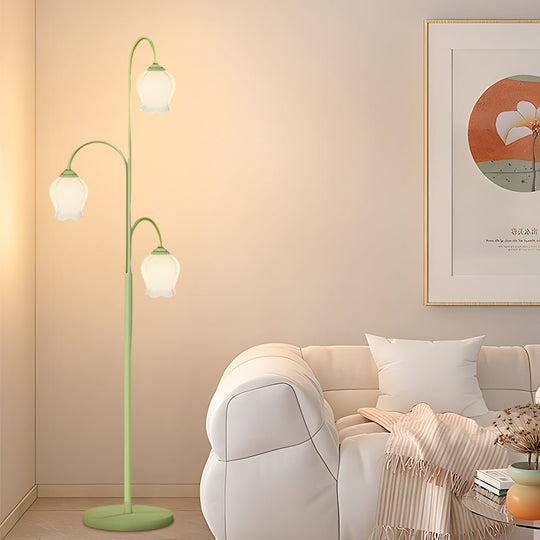 Green Tulip Arc Hanging Floor Lamp with 3 Dimmable Lights