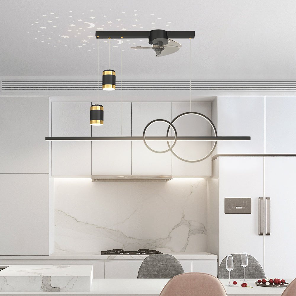 Projection Chandelier with Fan – 3-Step Dimming Romantic Dining Room Light