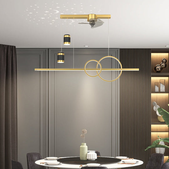 Projection Chandelier with Fan – 3-Step Dimming Romantic Dining Room Light