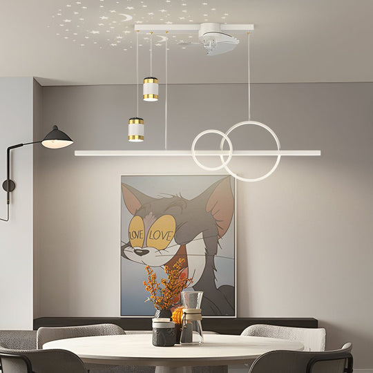 Projection Chandelier with Fan – 3-Step Dimming Romantic Dining Room Light