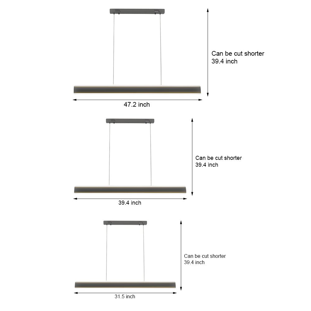 31.5 inch 39.4 inch 47.2 inch LED Linear Pendant Island Up and Down Light Suspension
