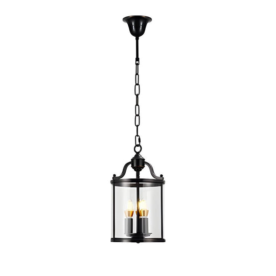 3/4 Light Candlelight Vintage Cylinder Glass Lantern Pendant Light Black