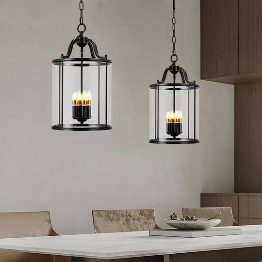 3/4 Light Candlelight Vintage Cylinder Glass Lantern Pendant Light Black