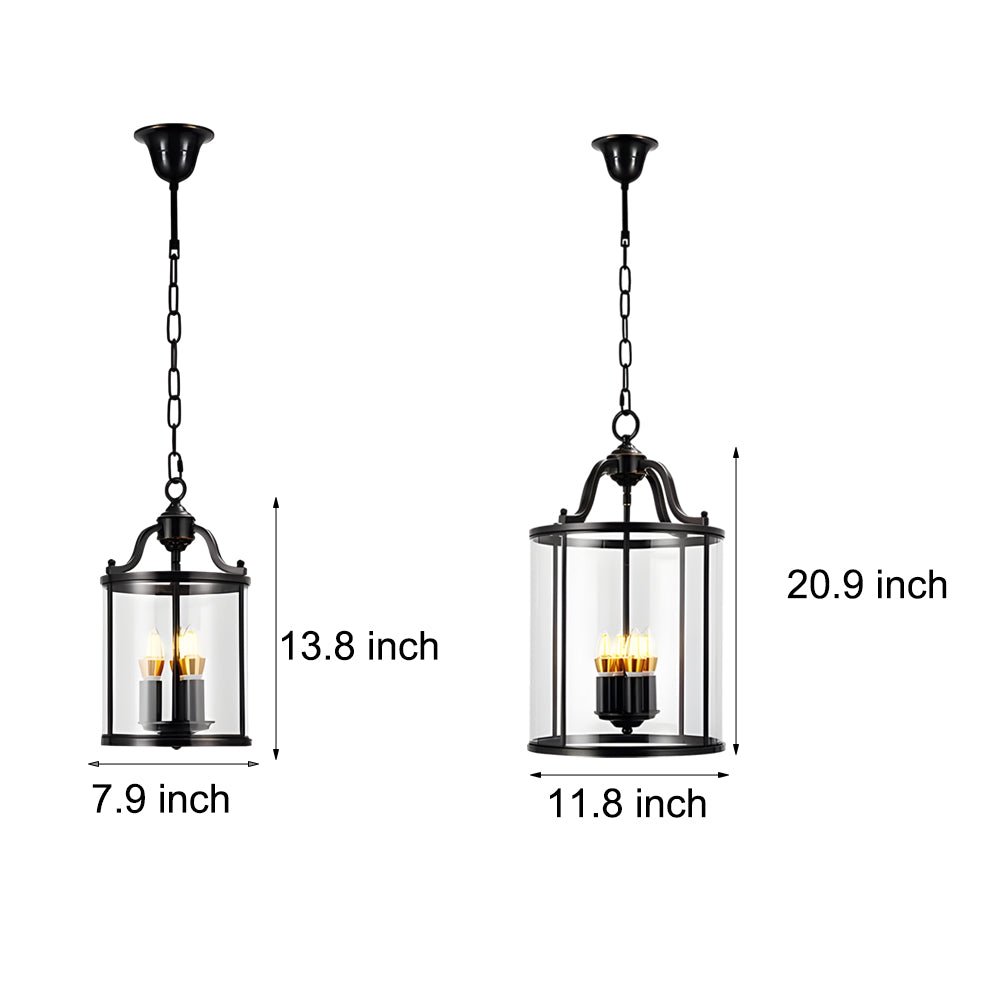 3/4 Light Candlelight Vintage Cylinder Glass Lantern Pendant Light Black