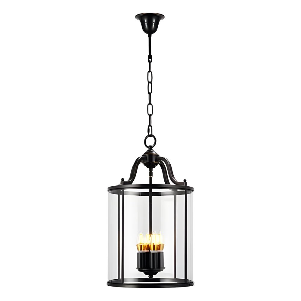3/4 Light Candlelight Vintage Cylinder Glass Lantern Pendant Light Black