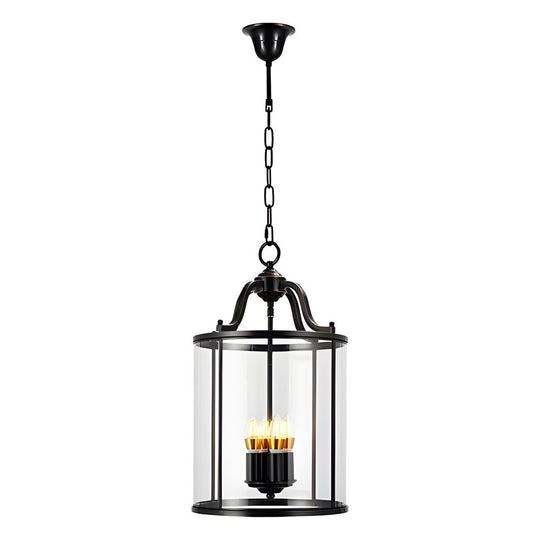 3/4 Light Candlelight Vintage Cylinder Glass Lantern Pendant Light Black