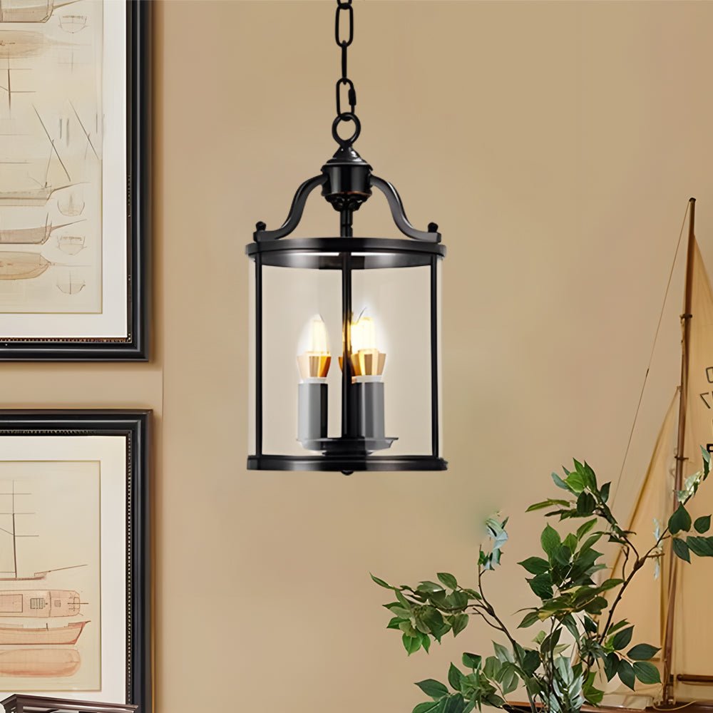 3/4 Light Candlelight Vintage Cylinder Glass Lantern Pendant Light Black