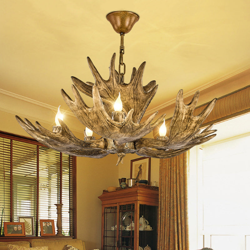 Rustic Deer Antler Resin Chandelier – 5-Light Brown Ceiling Pendant