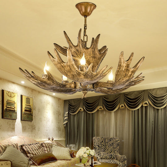 Rustic Deer Antler Resin Chandelier – 5-Light Brown Ceiling Pendant