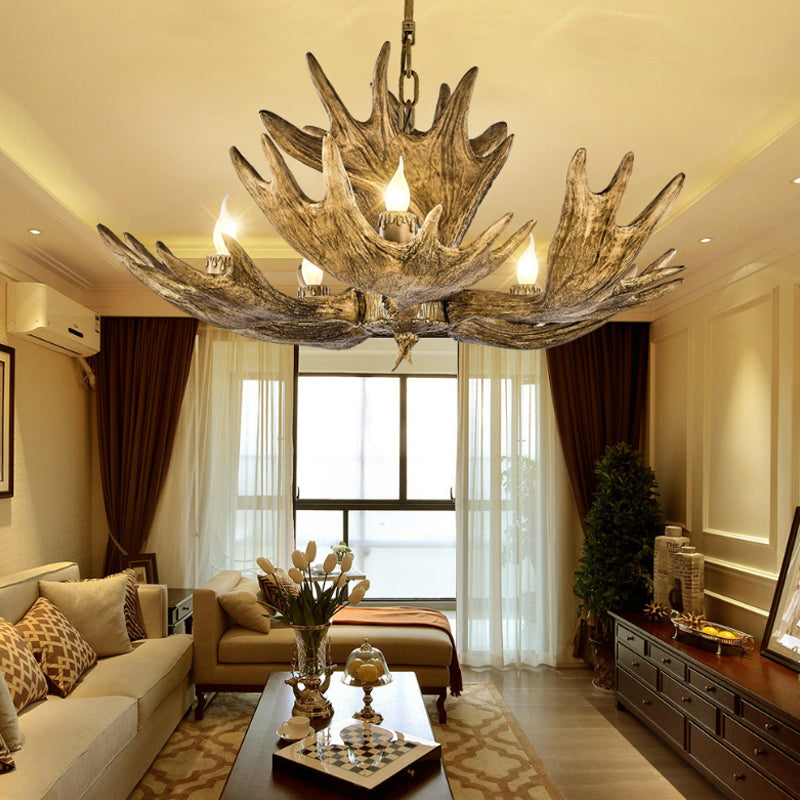 Rustic Deer Antler Resin Chandelier – 5-Light Brown Ceiling Pendant