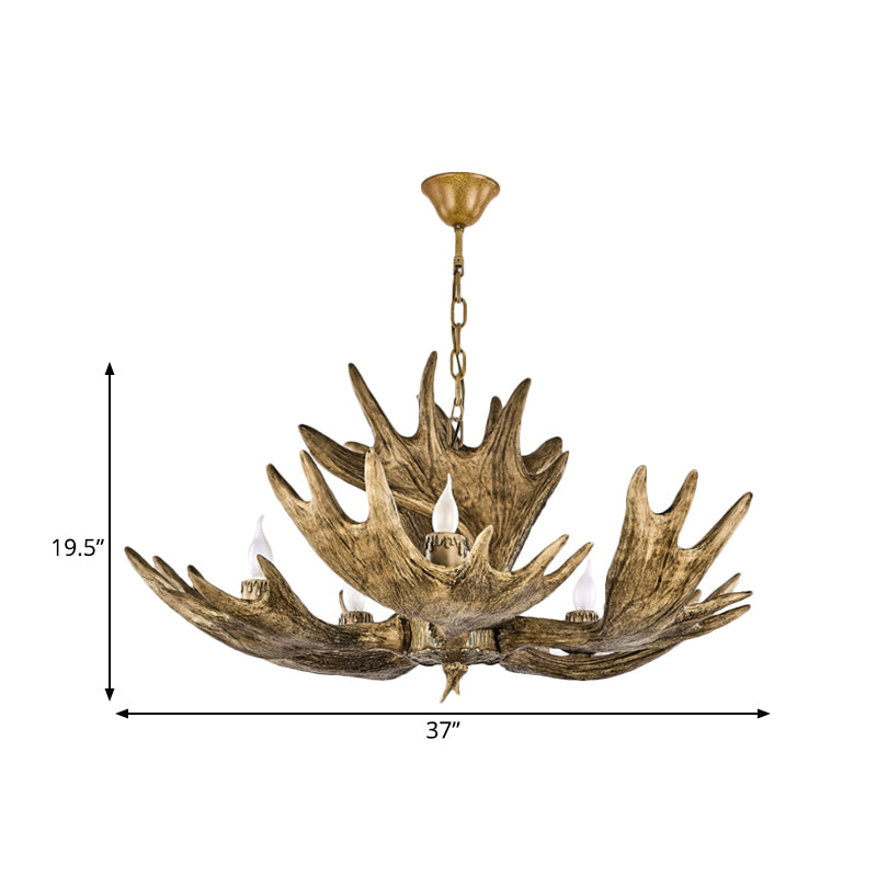 Rustic Deer Antler Resin Chandelier – 5-Light Brown Ceiling Pendant