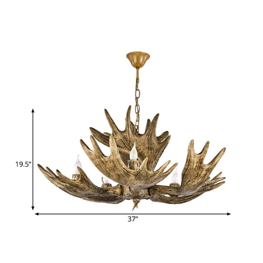 Rustic Deer Antler Resin Chandelier – 5-Light Brown Ceiling Pendant