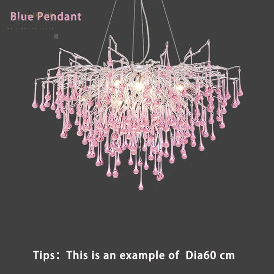 Creative Tree Branch LED Chandelier – Lovely Pink & Blue Pendant Light for Bedrooms