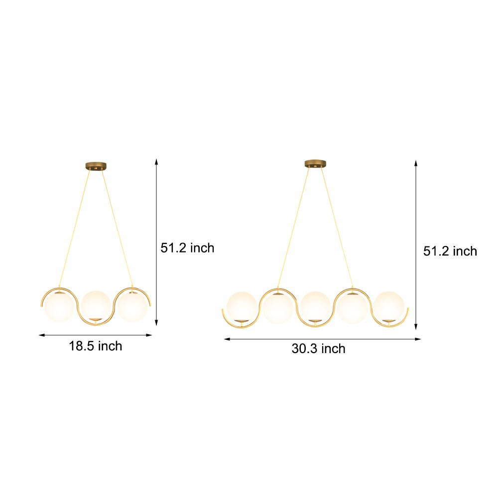 Modern Wavy Linear Island Light with Glass Shades – 3/5 Heads