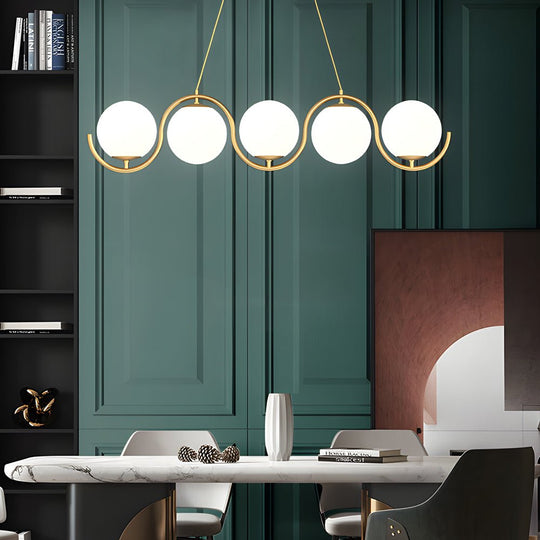 Modern Wavy Linear Island Light with Glass Shades – 3/5 Heads