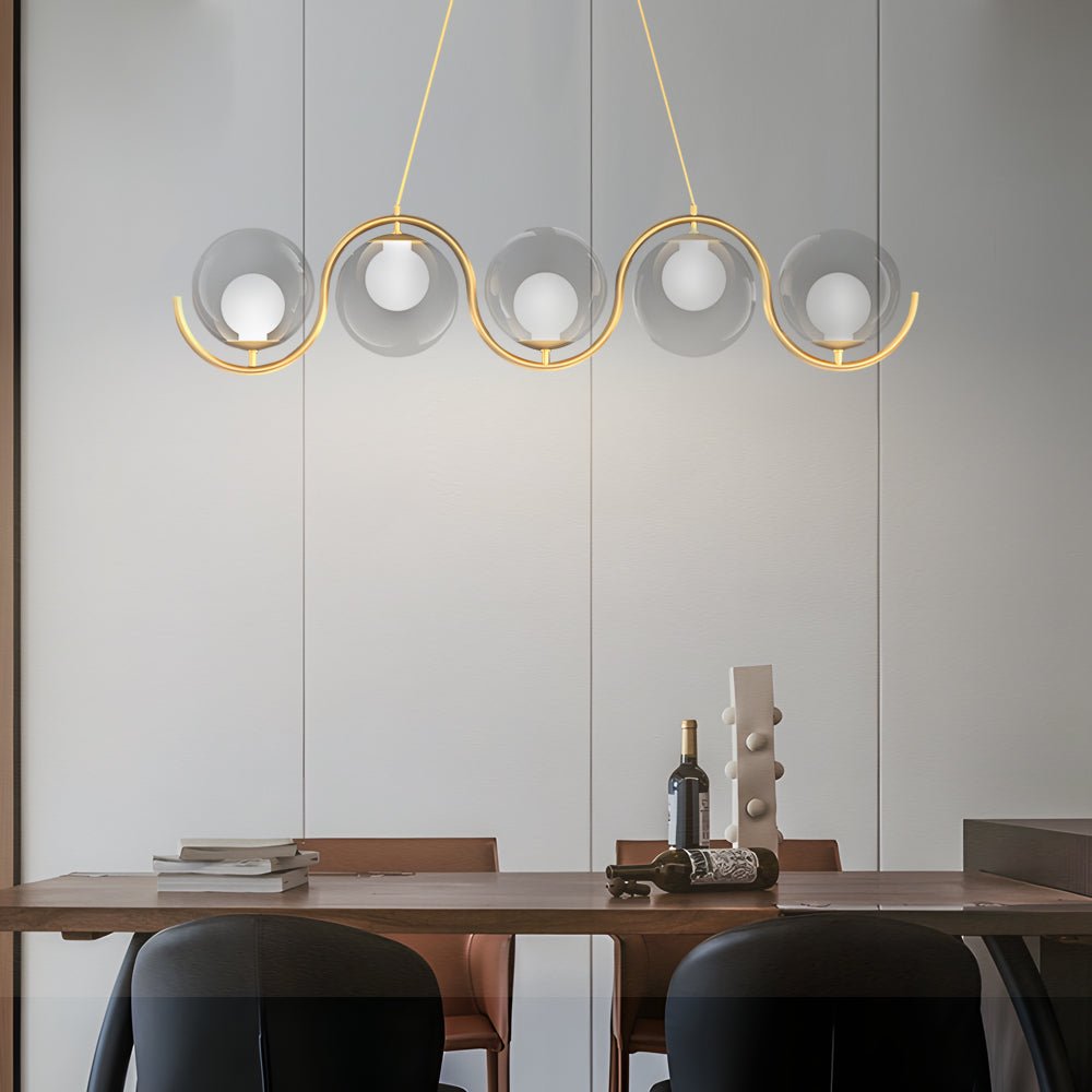 Modern Wavy Linear Island Light with Glass Shades – 3/5 Heads