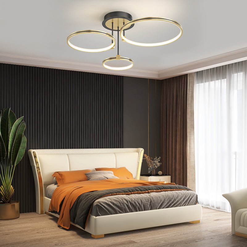 3/5/6 Rings Three Step Dimming Gold Modern Ceiling Light with Leather
