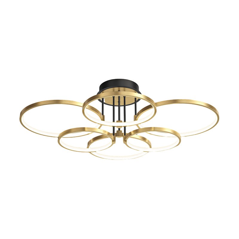 3/5/6 Rings Three Step Dimming Gold Modern Ceiling Light with Leather