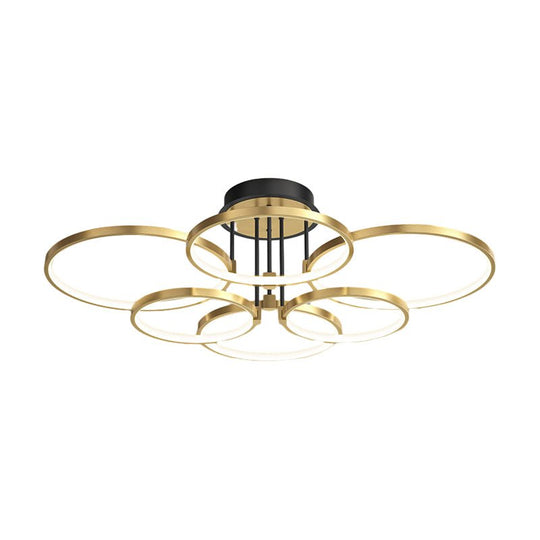 3/5/6 Rings Three Step Dimming Gold Modern Ceiling Light with Leather