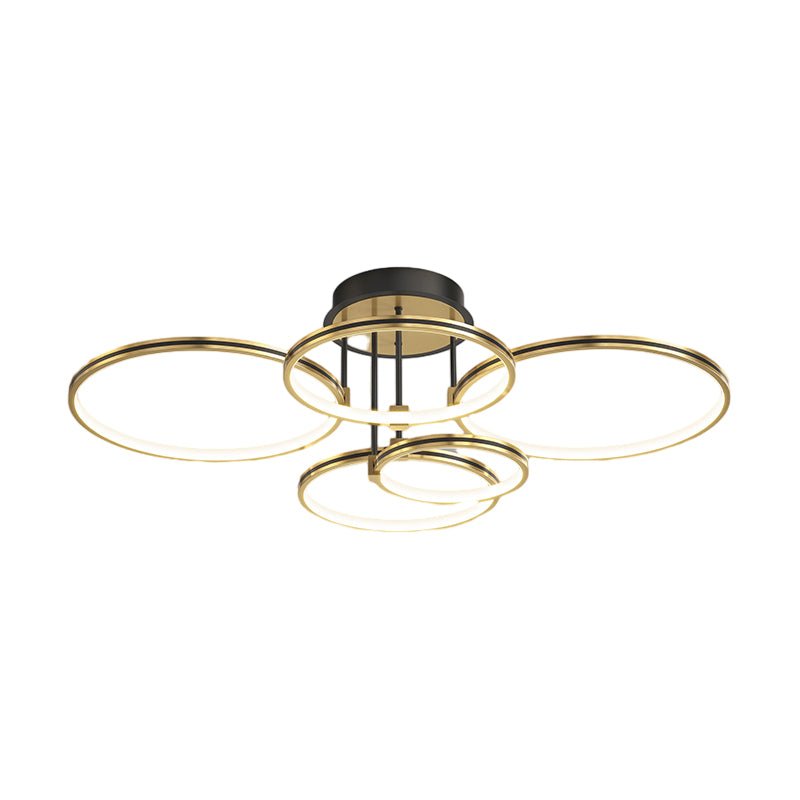 3/5/6 Rings Three Step Dimming Gold Modern Ceiling Light with Leather