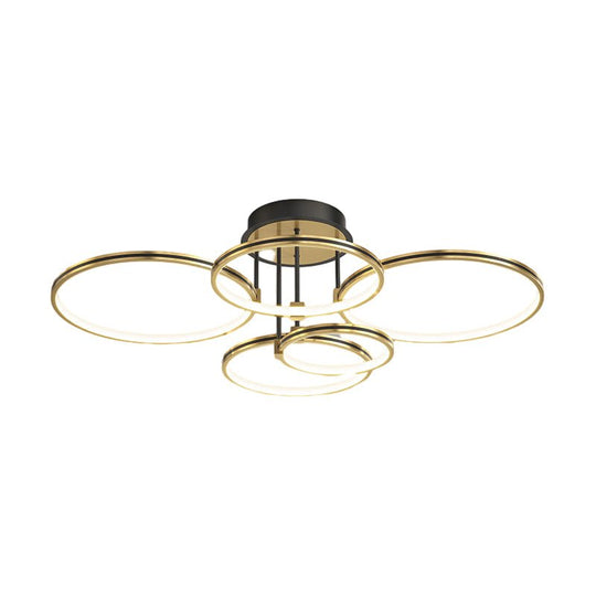 3/5/6 Rings Three Step Dimming Gold Modern Ceiling Light with Leather