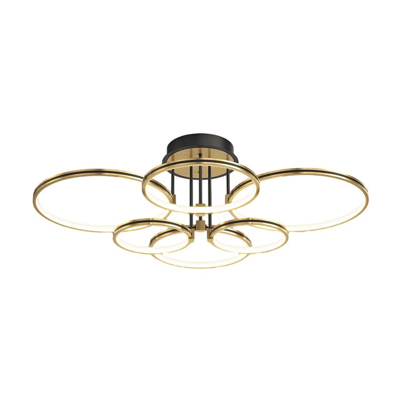 3/5/6 Rings Three Step Dimming Gold Modern Ceiling Light with Leather