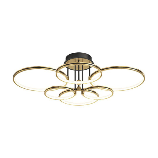 3/5/6 Rings Three Step Dimming Gold Modern Ceiling Light with Leather
