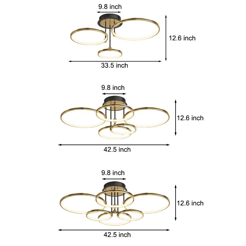 3/5/6 Rings Three Step Dimming Gold Modern Ceiling Light with Leather