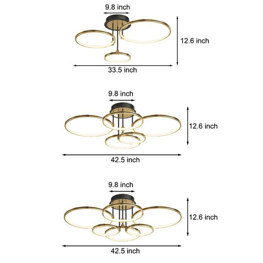 3/5/6 Rings Three Step Dimming Gold Modern Ceiling Light with Leather