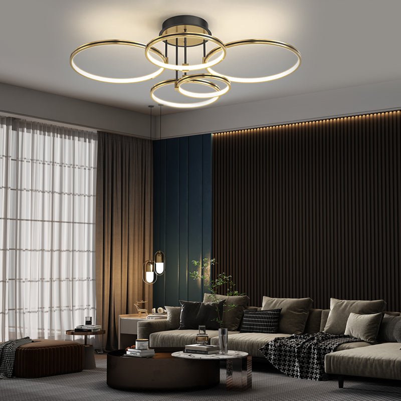 3/5/6 Rings Three Step Dimming Gold Modern Ceiling Light with Leather
