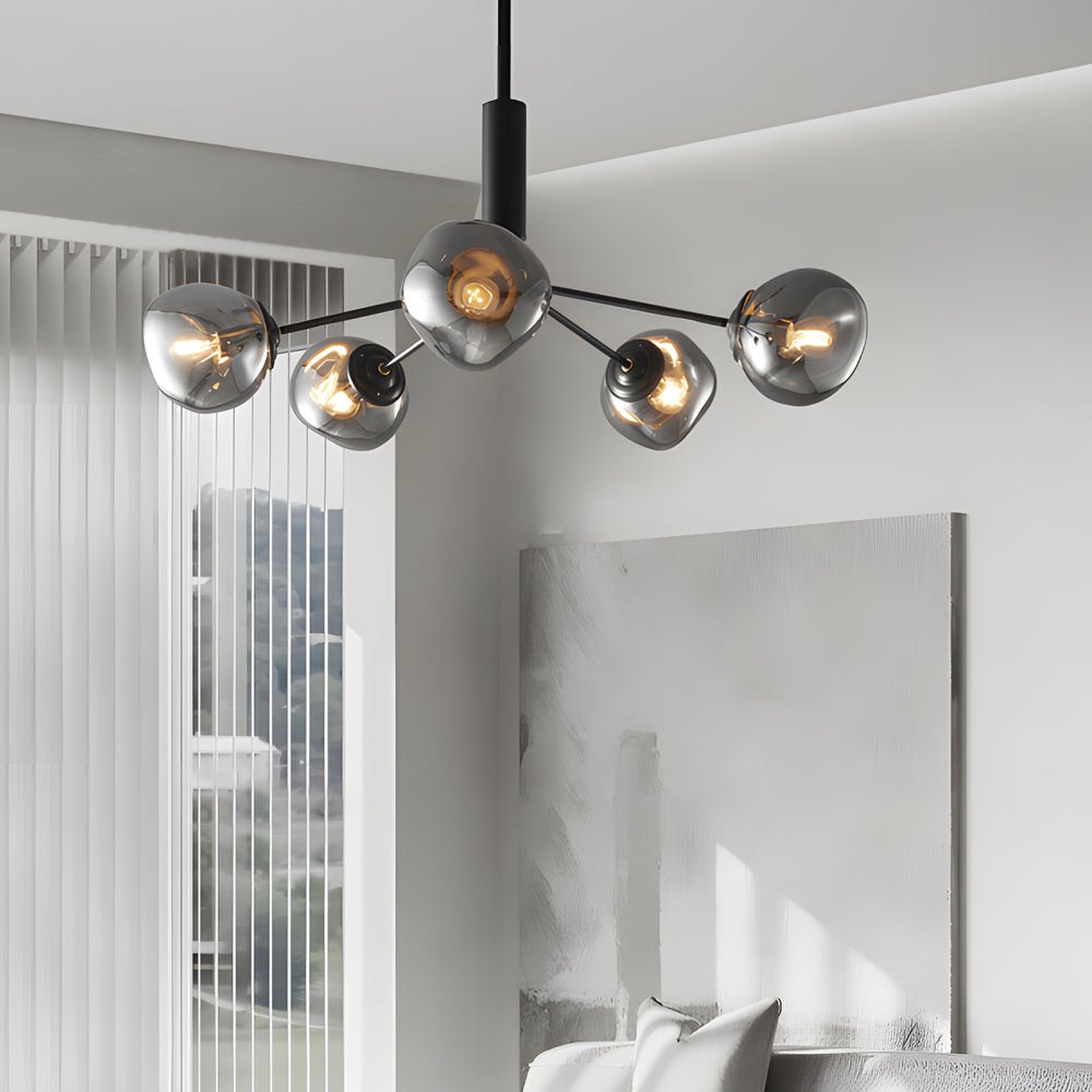 3/5/8 Light Molecule Dimpled Lava Glass Chandelier with Black Metallic Arms