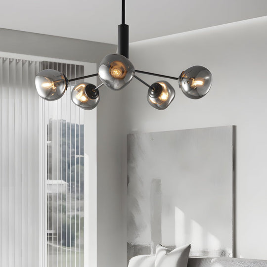 3/5/8 Light Molecule Dimpled Lava Glass Chandelier with Black Metallic Arms