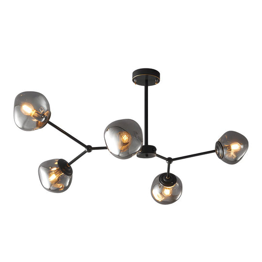 3/5/8 Light Molecule Dimpled Lava Glass Chandelier with Black Metallic Arms