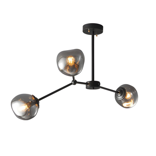 3/5/8 Light Molecule Dimpled Lava Glass Chandelier with Black Metallic Arms