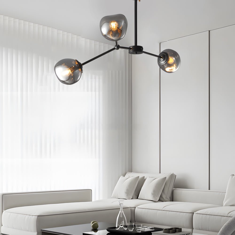 3/5/8 Light Molecule Dimpled Lava Glass Chandelier with Black Metallic Arms